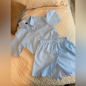 SHEIN Blue and White Striped Top